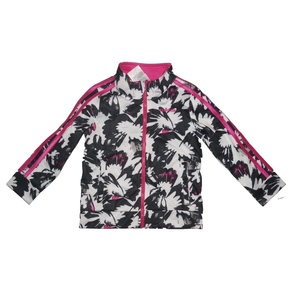 Adidas White Black Pink Full Zip Jacket Toddler Girls Size 2T